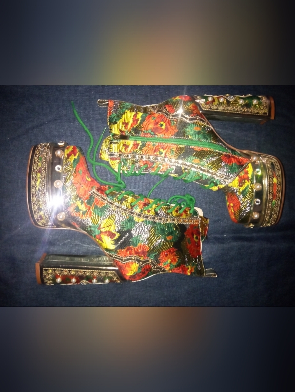 AZALEA WANG "Autumn Barque Blaze" Vibrant Floral High Heel Ankle Boots - Picture 5 of 5